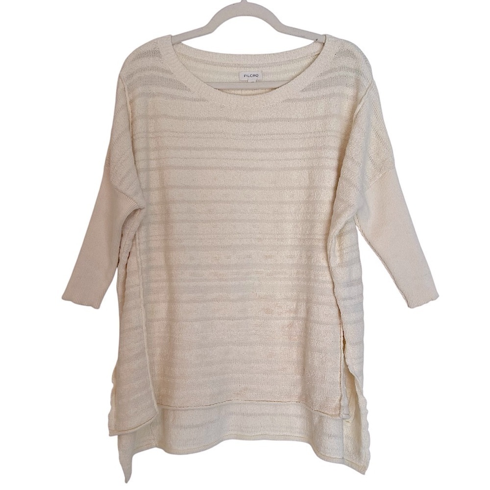 Pilcro Textured Stripe Short Sleeve Sweater Cream XXS Contemporary Neutral